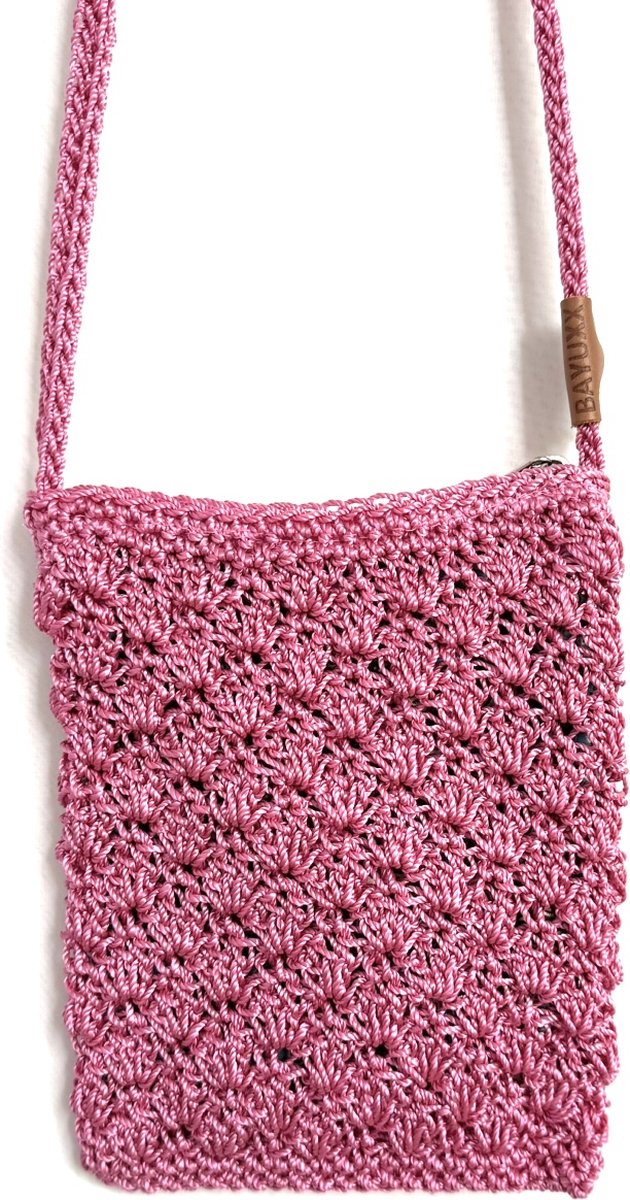 BAYUXX Bags Bali - Gehaakt tasje met rits - Model Sunny Days - Handmade in Bali - Dames - Crossbody - Roze - Batik voering - Duurzaam