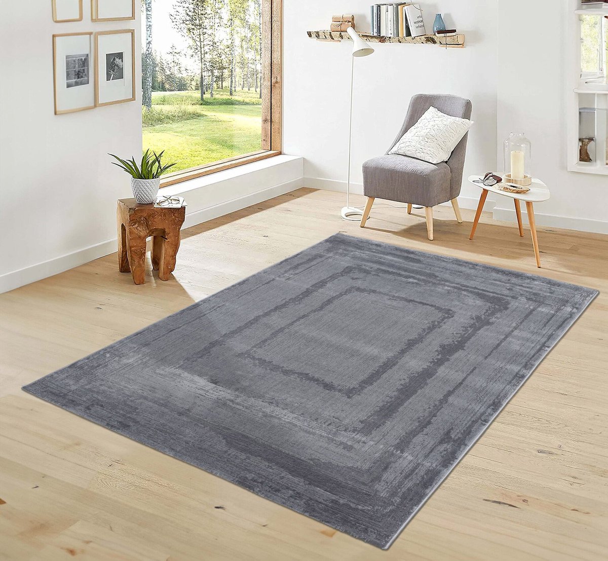 Flycarpets Costa Modern Lijstmotief Vloerkleed - Zilver - 200x290 cm