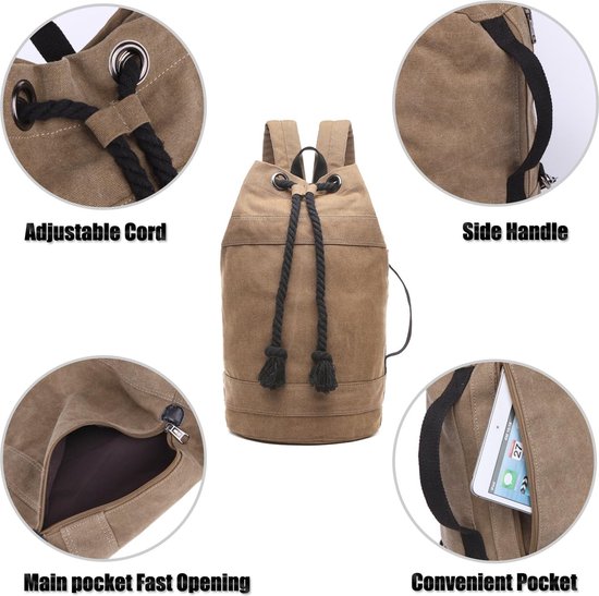 Canvas Tas - Rugzak -15,6 Laptopvak - Boekentas - Schooltas - Vintage