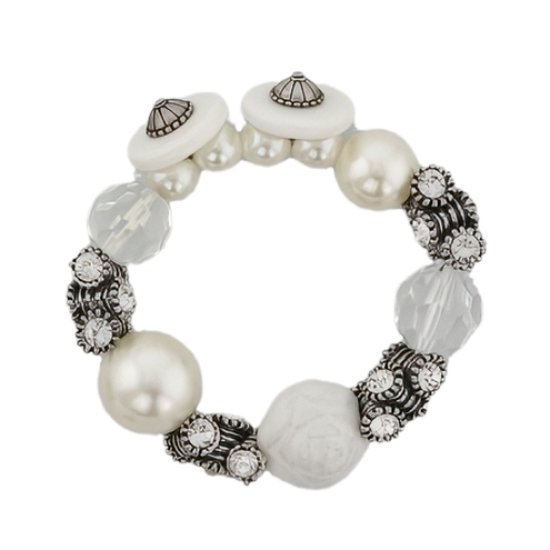 Behave - Set Sautoir avec Bracelet en céramique blanche et perles transparentes