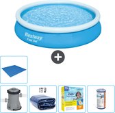 Bestway Rond Opblaasbaar Fast Set Zwembad - 366 x 76 cm - Blauw - Inclusief Pomp Solarzeil - Onderhoudspakket - Filter - Grondzeil