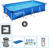 Bestway Rechthoekig Steel Pro Zwembad - 400 x 211 x 81 cm - Blauw - Inclusief Pomp Afdekzeil - Onderhoudspakket - Filter - Vloertegels