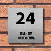 Naambordje voordeur - naambordjes - naambordje voordeur met huisnummer - naambordje huisnummer - 15x15cm - Brushed Aluminium - zonder afstandhouders/borgaten | Vierkant, variant #14