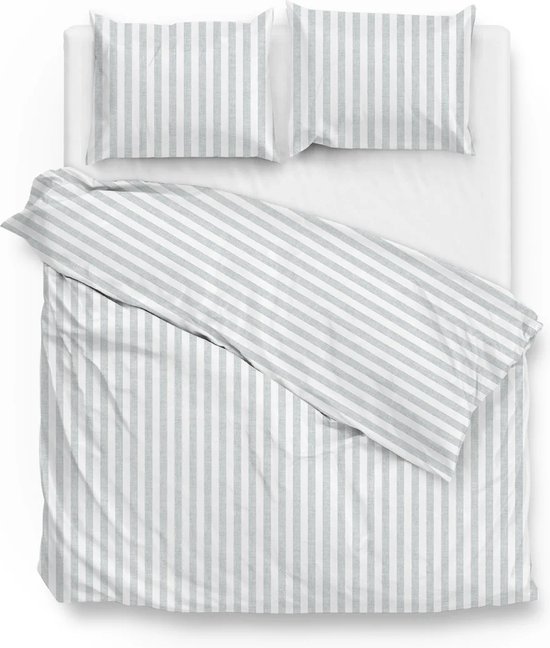 Luxe katoen dekbedovertrek Linnenlook Stripes Mint groen - tweepersoons (200x200/220) - zacht en ademend - fijn geweven - tijdloze en moderne uitstraling