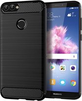 Luxe Huawei P Smart hoesje – Zwart – Geborsteld TPU Carbon Case – Shockproof Cover