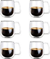 Dubbelwandige Koffiekopjes van Borosilicaatglas - Cappuccino Kopjes Set - Thermische Isolatie - Vaatwasser- en Magnetronbestendig - 250 ml - Transparant Glas
