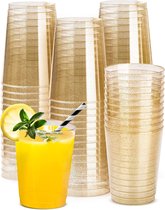 Lot De 50 Gobelets En Plastique Rigide Transparents - Bord Doré, 360 Ml - Réutilisables Pour Fête, Mariage - 12