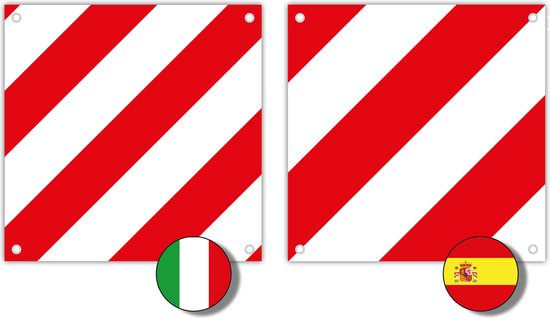 Markeringsbord fietsendrager Italië en Spanje - flexibel dubbelzijdig bord - 50x50 cm - bord uitstekende lading - oprolbaar markeringsbord Spanje / Italië - markering bagage - veiligheidsbord - markering caravan - markering camper - cadeau - kerst