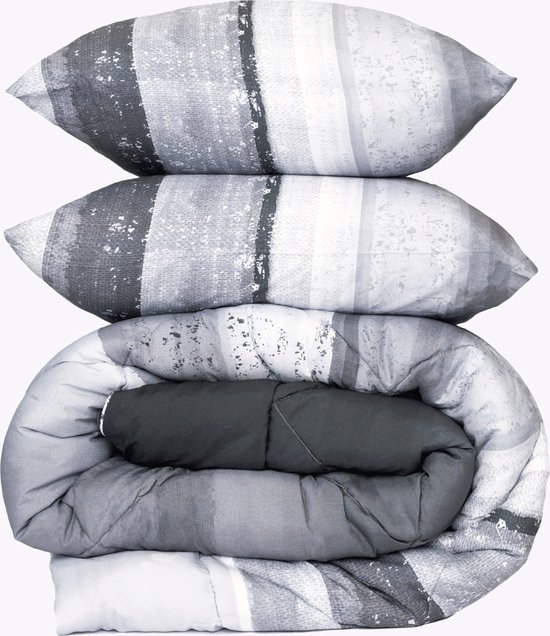 Zelesta® Royalbed Stripe Grey 200x200cm - Dekbed zonder overtrek - 30 dagen proefslapen - Wasbaar hoesloos dekbed - Bedrukt dekbed - All year zomerdekbed & winterdekbed