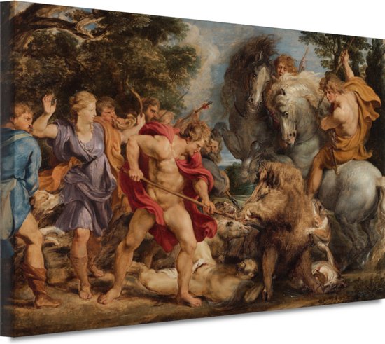 De Calydonische jacht op zwijnen - Peter Paul Rubens schilderijen - Jacht schilderij - Canvas schilderij Activiteit - Muurdecoratie kinderkamer - Canvas schilderij - Slaapkamer accessoires 150x100 cm