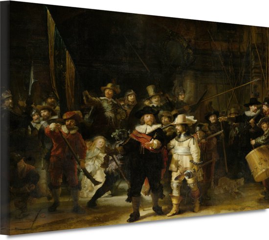 De Nachtwacht - Rembrandt van Rijn portret - Mensen schilderij - Schilderijen canvas Portret - Muurdecoratie klassiek - Canvas schilderij woonkamer - Woonkamer accessoires 100x75 cm