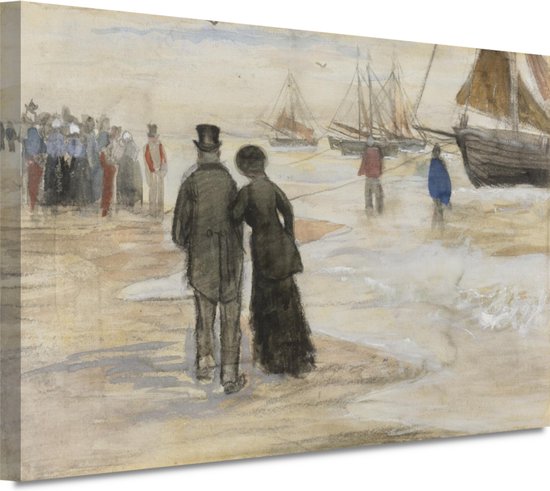 Het strand van Scheveningen - Vincent van Gogh wanddecoratie - Strand wanddecoratie - Muurdecoratie Landschap - Wanddecoratie landelijk - Schilderij op canvas - Wanddecoratie woonkamer 90x60 cm