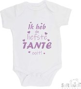 100% katoenen Romper "Ik heb de liefste TANTE ooit!" Meisjes Katoen Wit/lila Maat 56/62