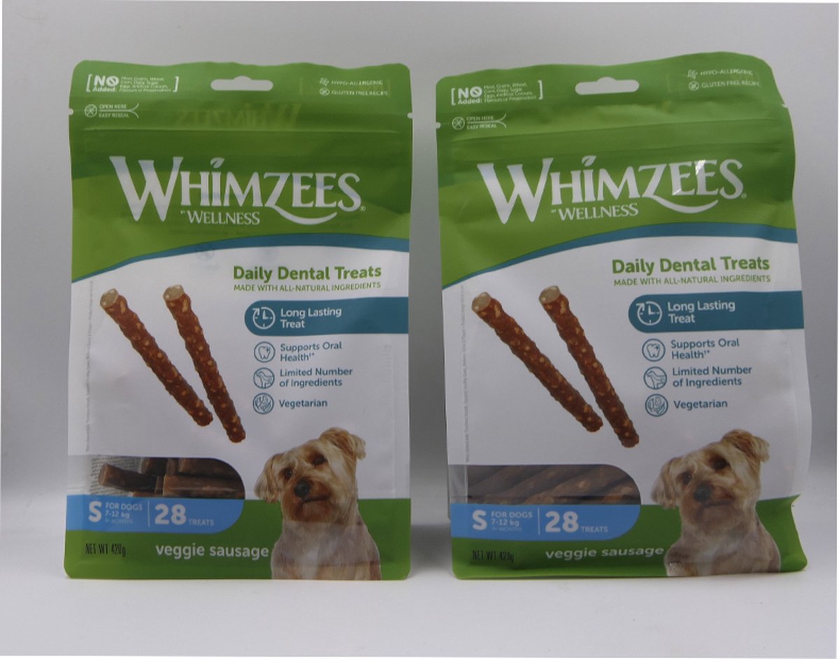 2 X Whimzees daily dental treats ondersteunt orale gezondheid, vegetarisch en lekker smal 28 stuks, tandverzorgend