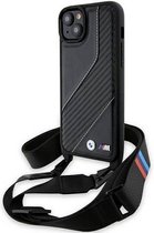 BMW M Carbon Stripe met Strap - Geschikt voor Apple iPhone 15 Plus (6.7") - Zwart