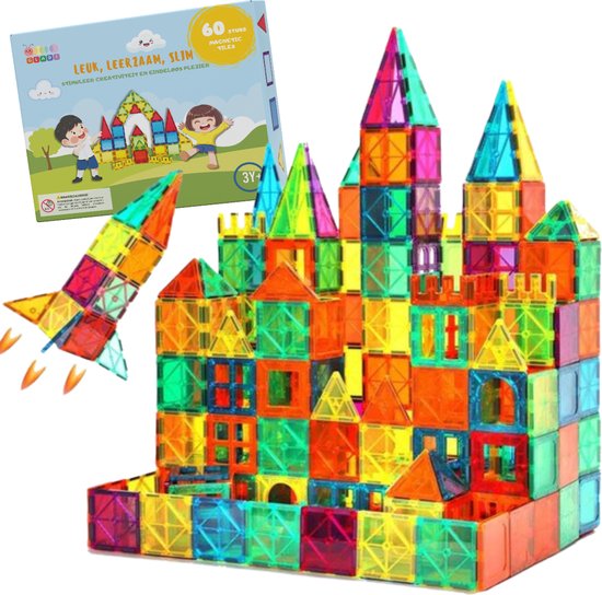 Gladi Tiles 60 Stuks - Magnetisch Speelgoed - Magnetic Tiles - Speelgoed 3 jaar t/m 12 jaar - STEM Speelgoed - A merk kwaliteit