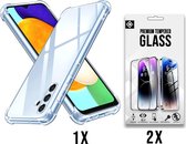 Casemania Hoesje Geschikt voor Samsung Galaxy A05S Transparant & 2X Glazen Screenprotector - Anti Shock Back Cover