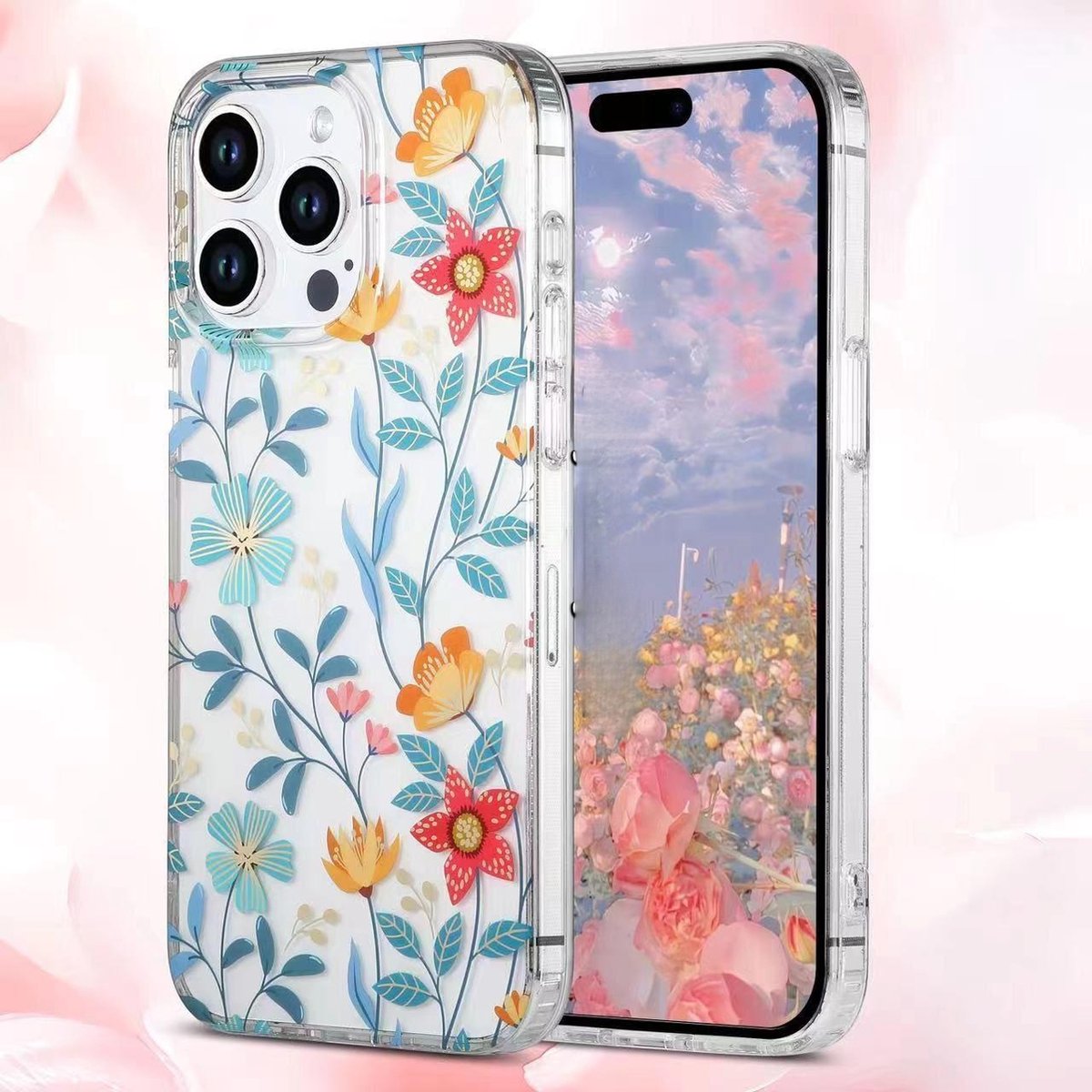 Sino Tech – iPhone 15 Pro Max – Backcover hoesje – Transparant – Bloemen