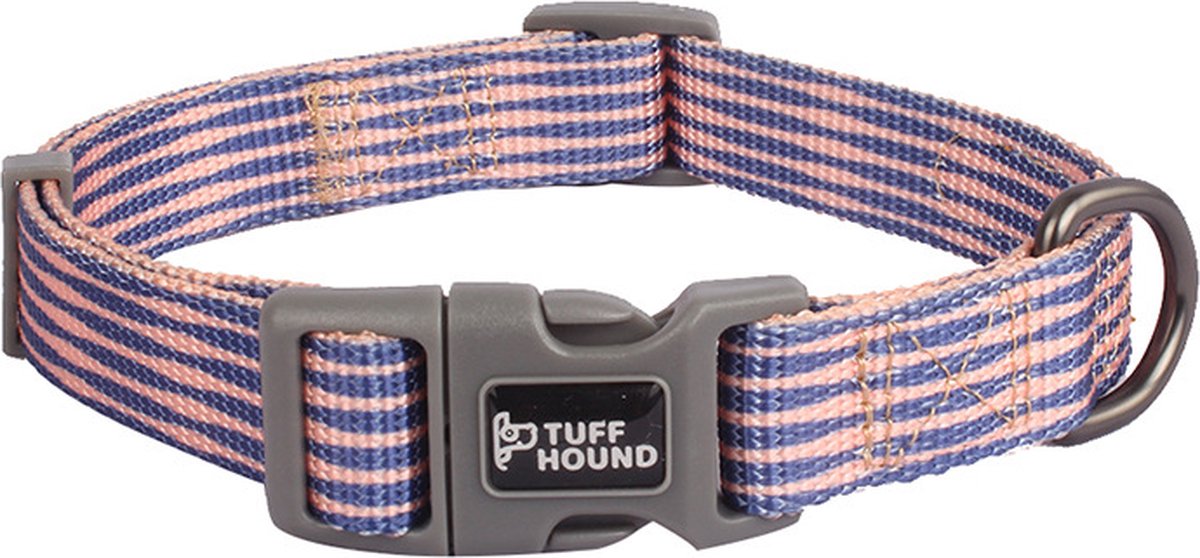 Tuff Hound Pet Collar - Honden Halsband - Verstelbare maat - Nylon halsband - Graffi Design halsband Geschikt voor kleine tot grote Honden - Striped Blue