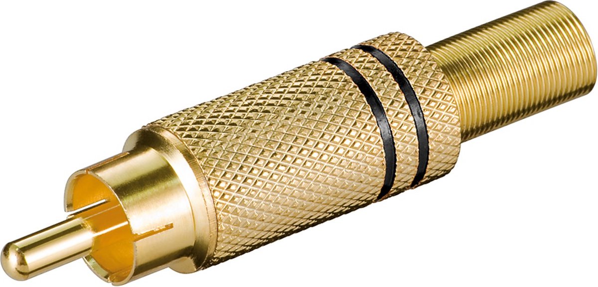 Vergulde RCA plug met knikbescherming zwart