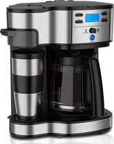Dubbel Brouwsysteem Koffiezetapparaat - 1,8L Capaciteit - Programmeerbare Timer - Roestvrij Staal/Zwart - Inclusief Reismok - Herbruikbare Filter