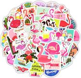 50 Flamingo Stickers – Celvar – Watervast & UV Bestendig – 50 verschillende Hippe Decoratie Stickers – Hoge Kwaliteit PVC Stickers – 50 Coole Roze Flamingo Stickers Mix - Voor Lapt