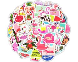 50 Flamingo Stickers – Celvar – Watervast & UV Bestendig – 50 verschillende Hippe Decoratie Stickers – Hoge Kwaliteit PVC Stickers – 50 Coole Roze Flamingo Stickers Mix - Voor Laptop, Telefoon, Skateboard, Koelkast, Koffer, Douche etc.