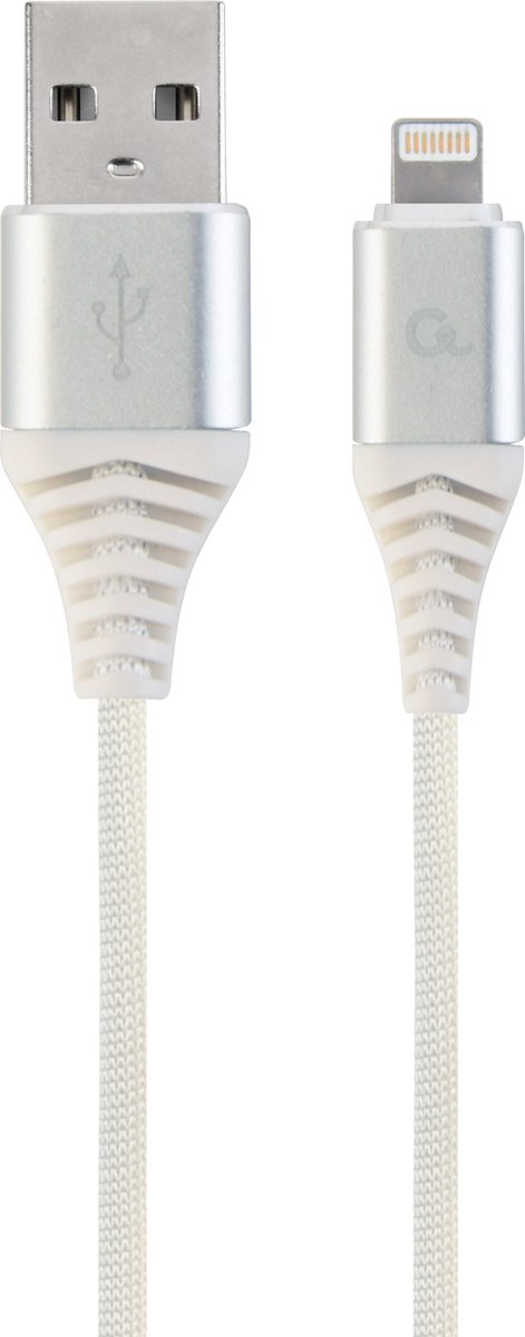 Premium 8-pin laad- & datakabel 'katoen' 2 meter zilver/wit