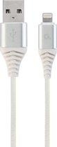 Premium Lightning 8-pin laad- & datakabel 'katoen', 2 m, zilver/wit - voor o.a. Apple iPhone, iPad