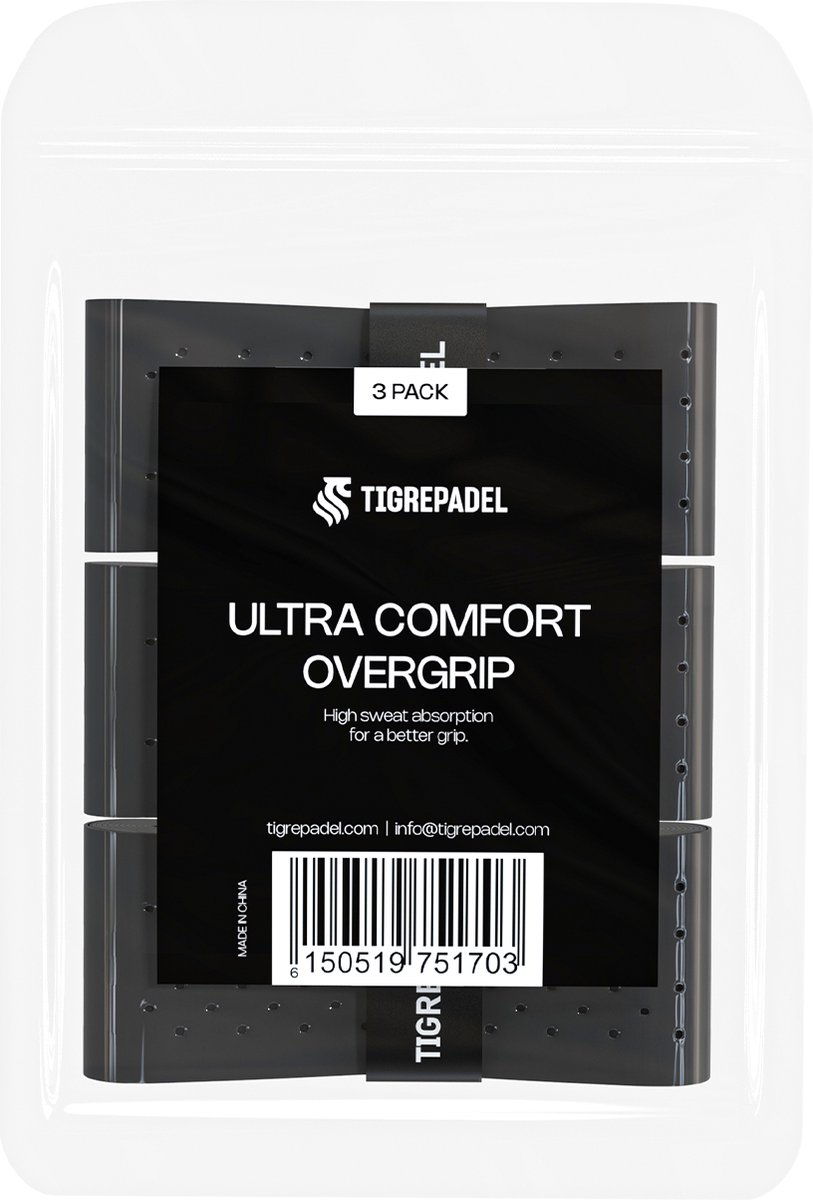 TigrePadel - Overgrip - Grip - Padel grips - Griptape - Ultra Comfort - Padel - Overgrip tennis - Overgrip padel - Zwart - 3 stuks