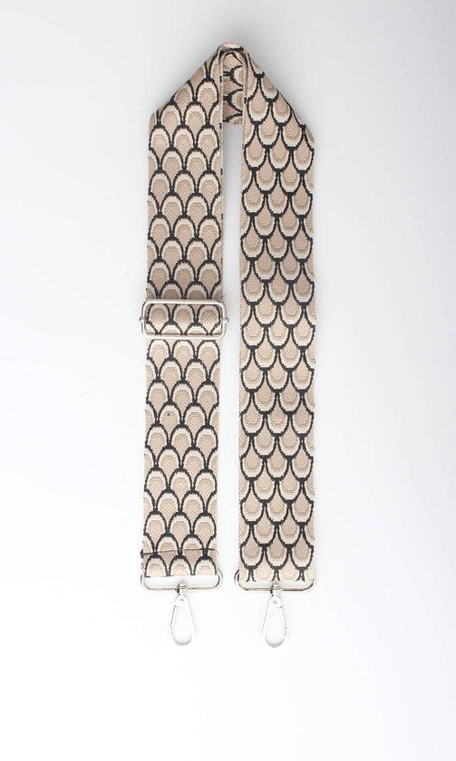 Rosanna bag strap- Verstelbaar- Tassen hengsel- Dames- Zilver- Polyester- Geografsisch print- 5cm- 135cm- Zwart/taupe