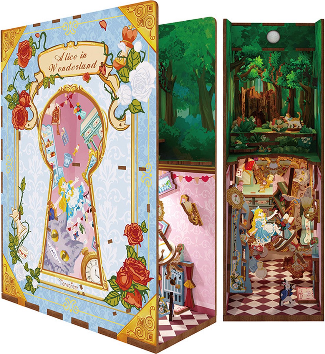 Tonecheer Book Nook: Alice in Wonderland | Houten 3D-puzzel | Verlicht | Sensor | DIY-miniatuurhuis | TQ128 - TONECHEER