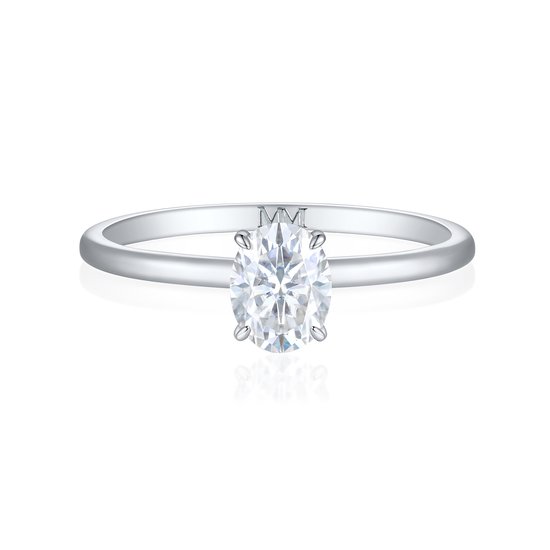 Mystique - 14k Witgouden Ovale Solitaire Moissanite Ring met Hidden Halo | Wedfit - 0.9 karaat