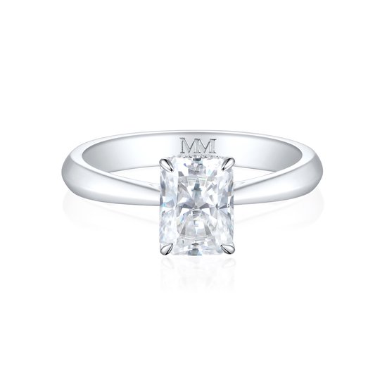 Luminara - Platinum Radiant Moissanite Verlovingsring met Hidden Halo - 0.7 karaat