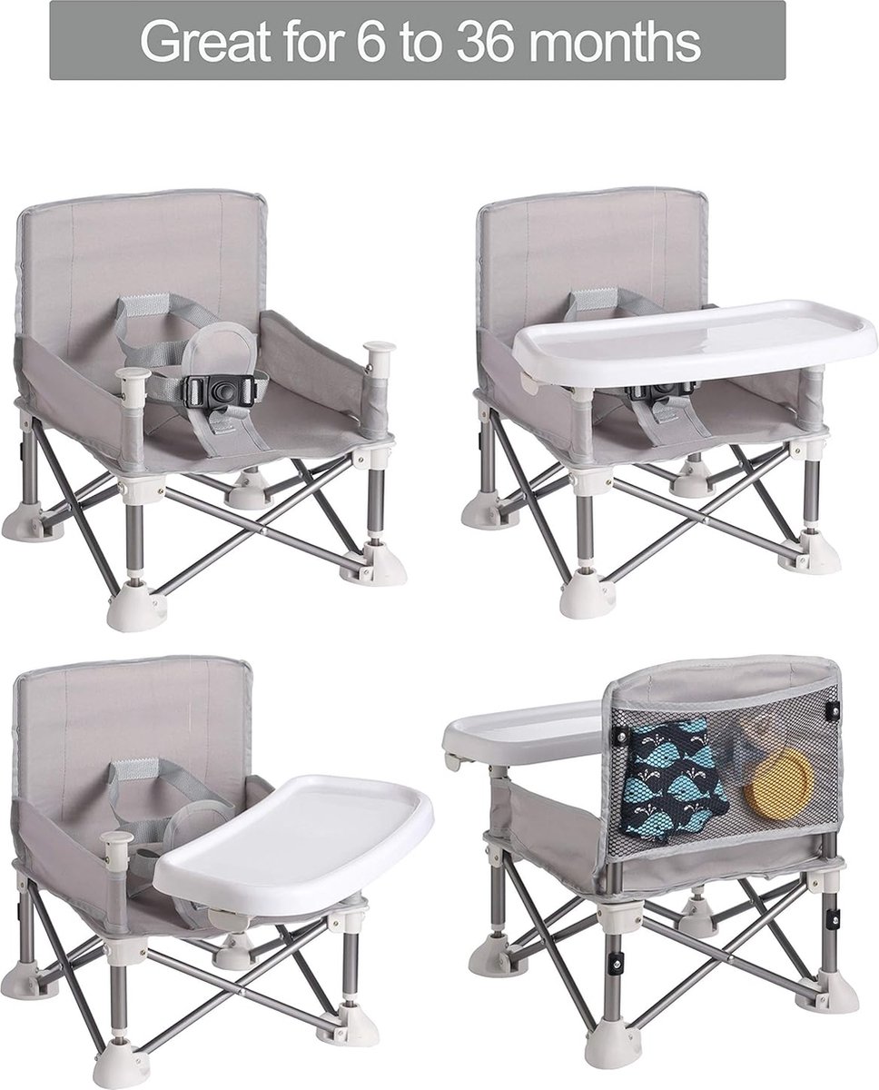Babystoel, zitverhoging, draagbaar babyzitje, kinderstoel, compacte inklapbare booster, hoge stoel met riem voor binnen en buiten, ideaal voor camping, strand, gazon (zitverhoging) thumbnail 6