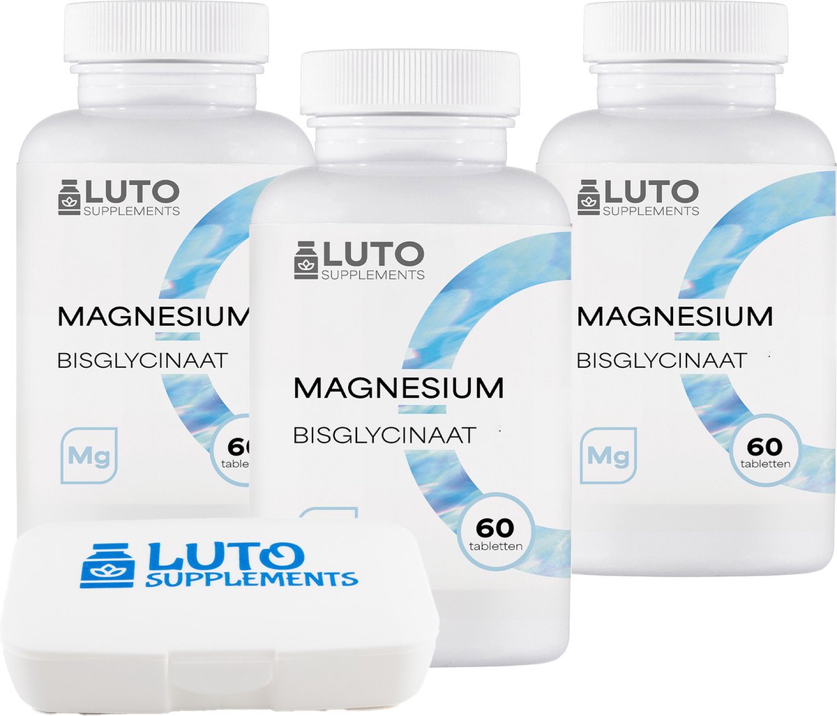 Magnesium Glycinate - 180 Tabletten - 150mg elementair magnesium Bisglycinaat / Glycinaat per dag dosering - Met Pillbox* - Luto Supplements