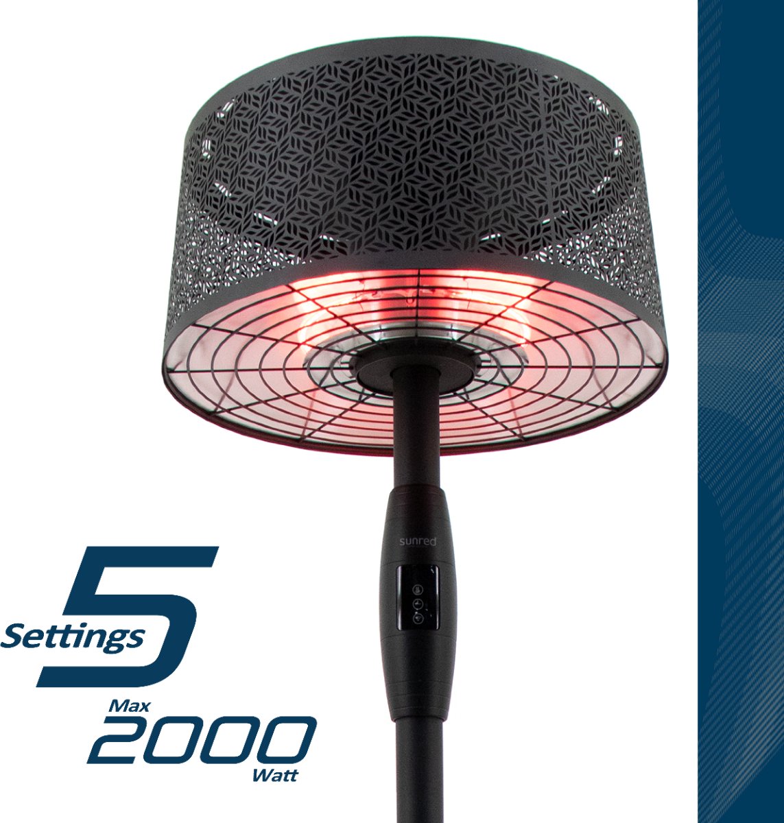 Sunred Moderna Artix Ultra 2000 W - Chauffage de terrasse sur pied - Noir