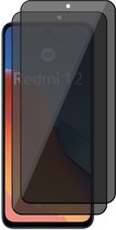 Privacy Screenprotector geschikt voor Xiaomi Redmi 12 - 2x Volledig Dekkend Glas Screen Protector