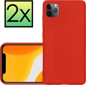 Hoes Geschikt voor iPhone 11 Pro Max Hoesje Cover Siliconen Back Case Hoes - Rood - 2x