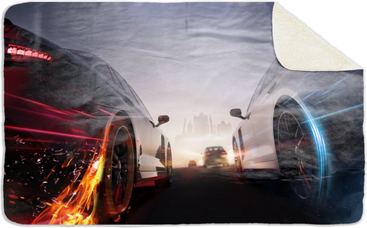 Fleecedeken Racing cars, 96x146cm, Polyester Sherpa, deken met print