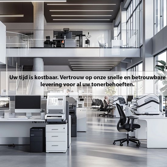 Espace de bureau moderne et lumineux avec des bureaux, des ordinateurs et des imprimantes. Votre temps est précieux. Faites confiance à notre livraison rapide et fiable pour tous vos besoins en toner.