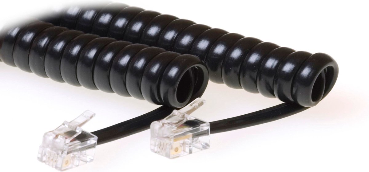Intronics Gekrulde telefoonhoorn kabel zwart telefoonkabel met 2x RJ10