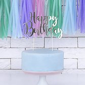 Partydeco - Cake Topper Happy Birthday zilver