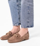 No Stress - Dames - Taupe suède loafers met goudkleurig detail - Maat 41