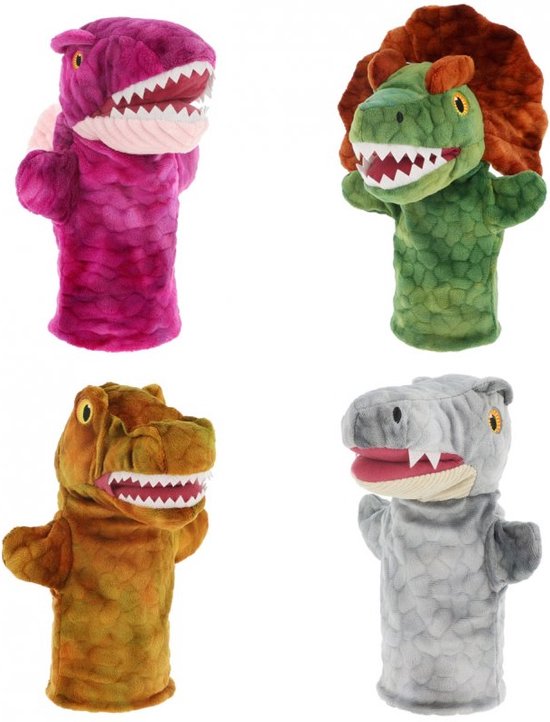 Keel Eco - 4 Pluche Handpoppen - Dinosauriërs - 27 cm