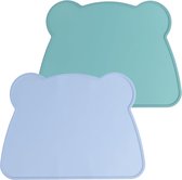 Set van 2 placemats voor kinderen, antislip beer, BPA-vrije placemats, afwasbaar, voor kinderen en peuters (36 x 26 cm), blauwgroen