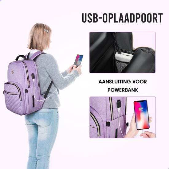 Rolltop rugzak paars met laptopvak Bench | Stuivenga Lederwaren Delft