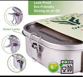 Ox Box Broodtrommel Lunchbox Volwassenen - Brooddoos met Losse Compartimenten - Bento Box - Lunchbox RVS – Roestvrij Staal - 1400 ml