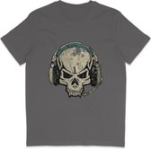 Skull DJ T Shirt Heren Dames - Muziek - Grijs- XL