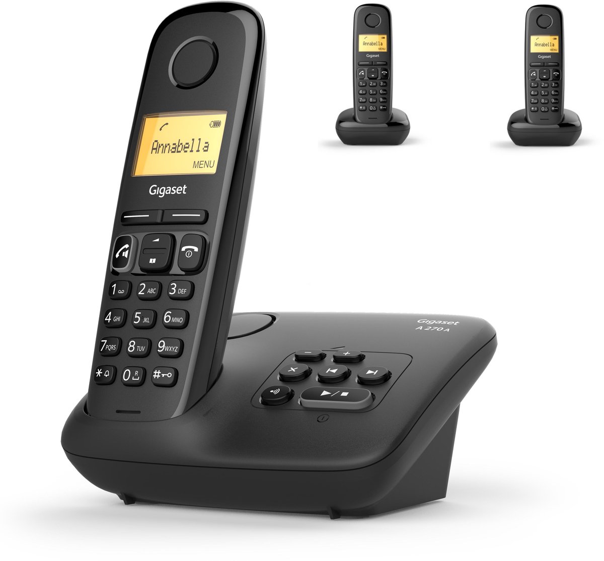 Gigaset A270A, Analoge-/DECT-telefoon, Draadloze handset, Luidspreker, 80 entries, Nummerherkenning, Zwart